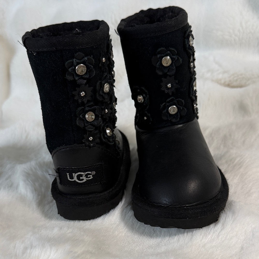 UGG Black Boots with Floral Accents